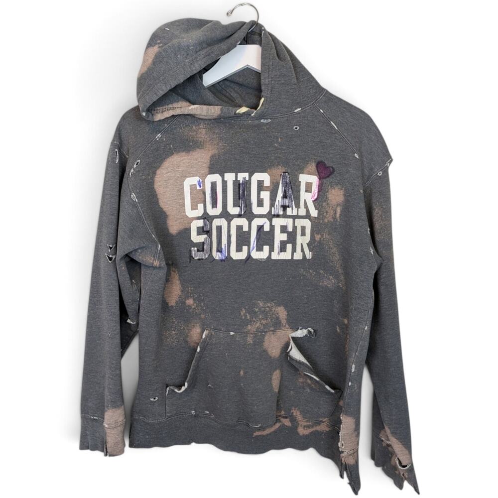 COUGAR SOCCER Destroyed Hoodie Sweatshirt Holes Marker Stains Rips Tears - Small